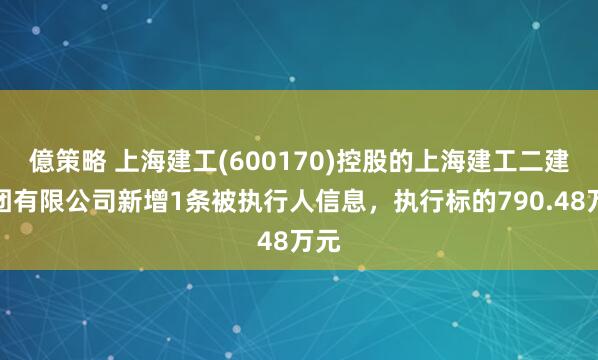 億策略 上海建工(600170)控股的上海建工二建集团有限公司新增1条被执行人信息，执行标的790.48万元