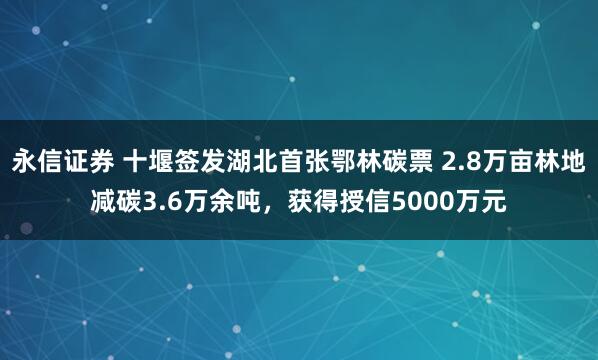 永信证券 十堰签发湖北首张鄂林碳票 2.8万亩林地减碳3.6万余吨，获得授信5000万元