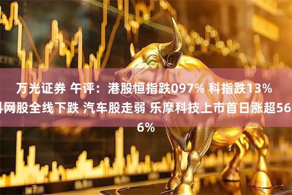 万光证券 午评：港股恒指跌097% 科指跌13% 科网股全线下跌 汽车股走弱 乐摩科技上市首日涨超56%